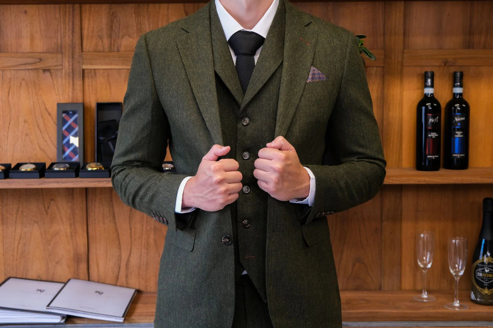 MARLOW - Olive Green Tweed Blazer – Marc Darcy