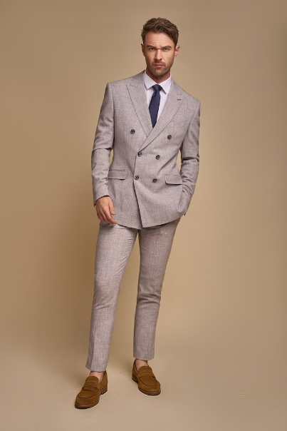 2 - delt jakkesæt - dobbeltradet grå herrekostume