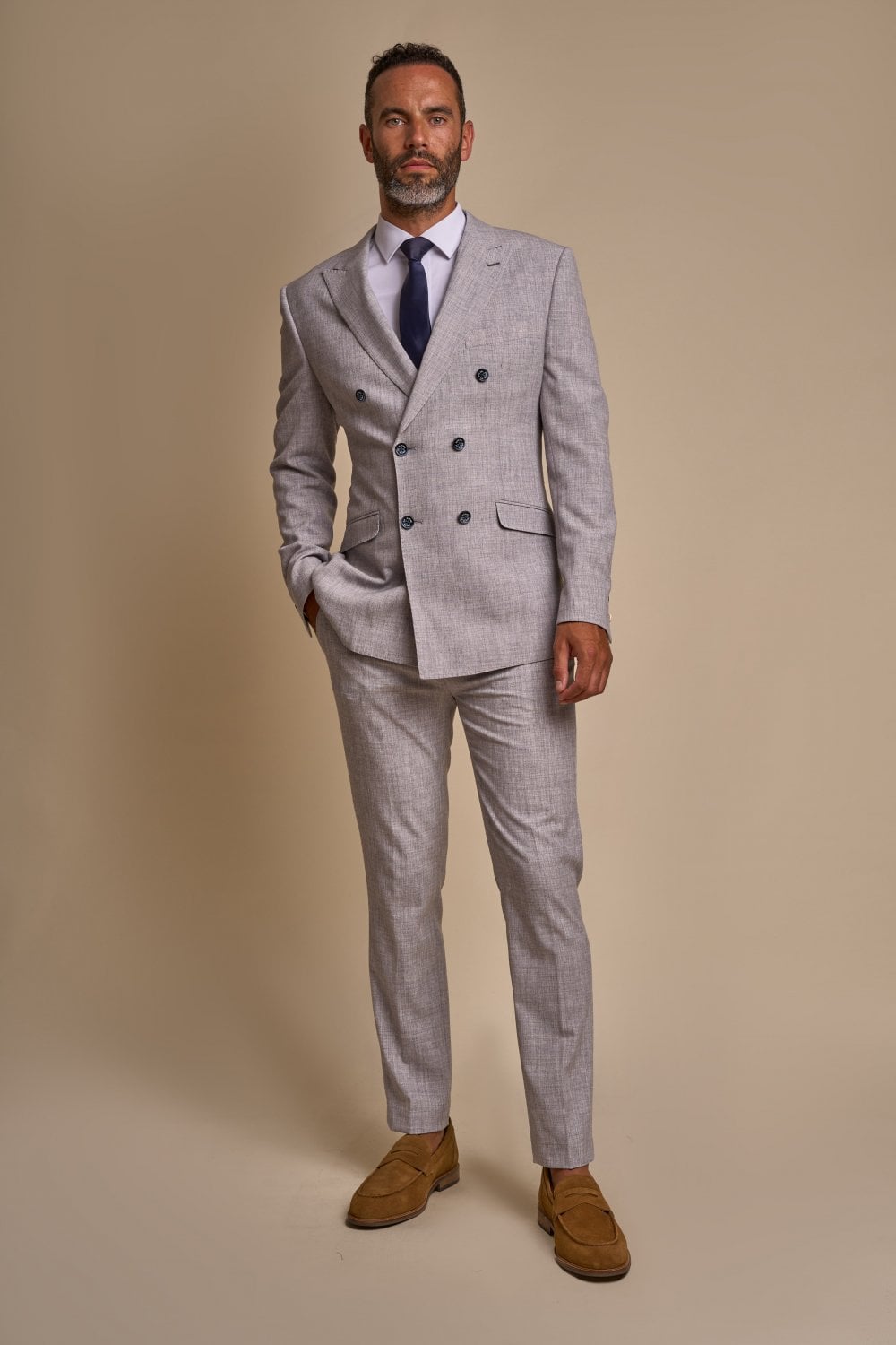 2 - delt jakkesæt - dobbeltradet grå herrekostume