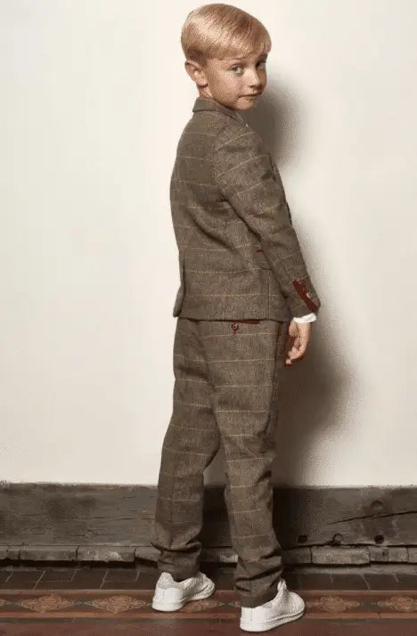 Dreiteiliger-herren-Anzug-für-Kinder-Tweed-Beige