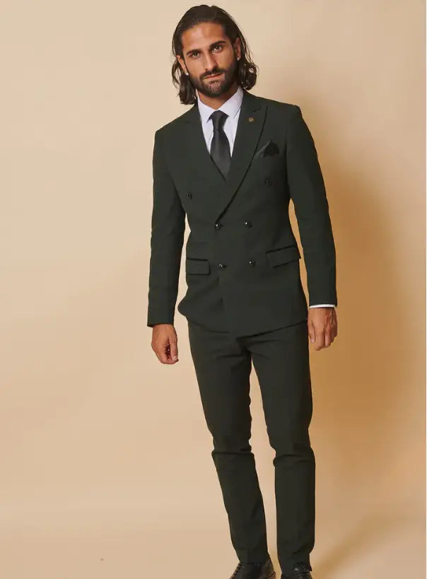 2-delt dobbeltbrystet grønt herreternet jakkesæt - Bromley Olive DB suit