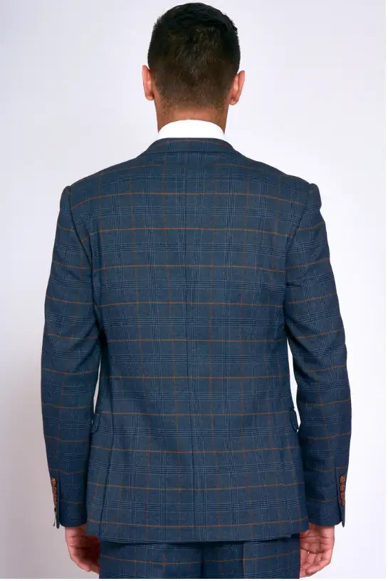 2-delt jakkesæt - Blåt ternet herrekostume - Jenson marineblåt 2-delt