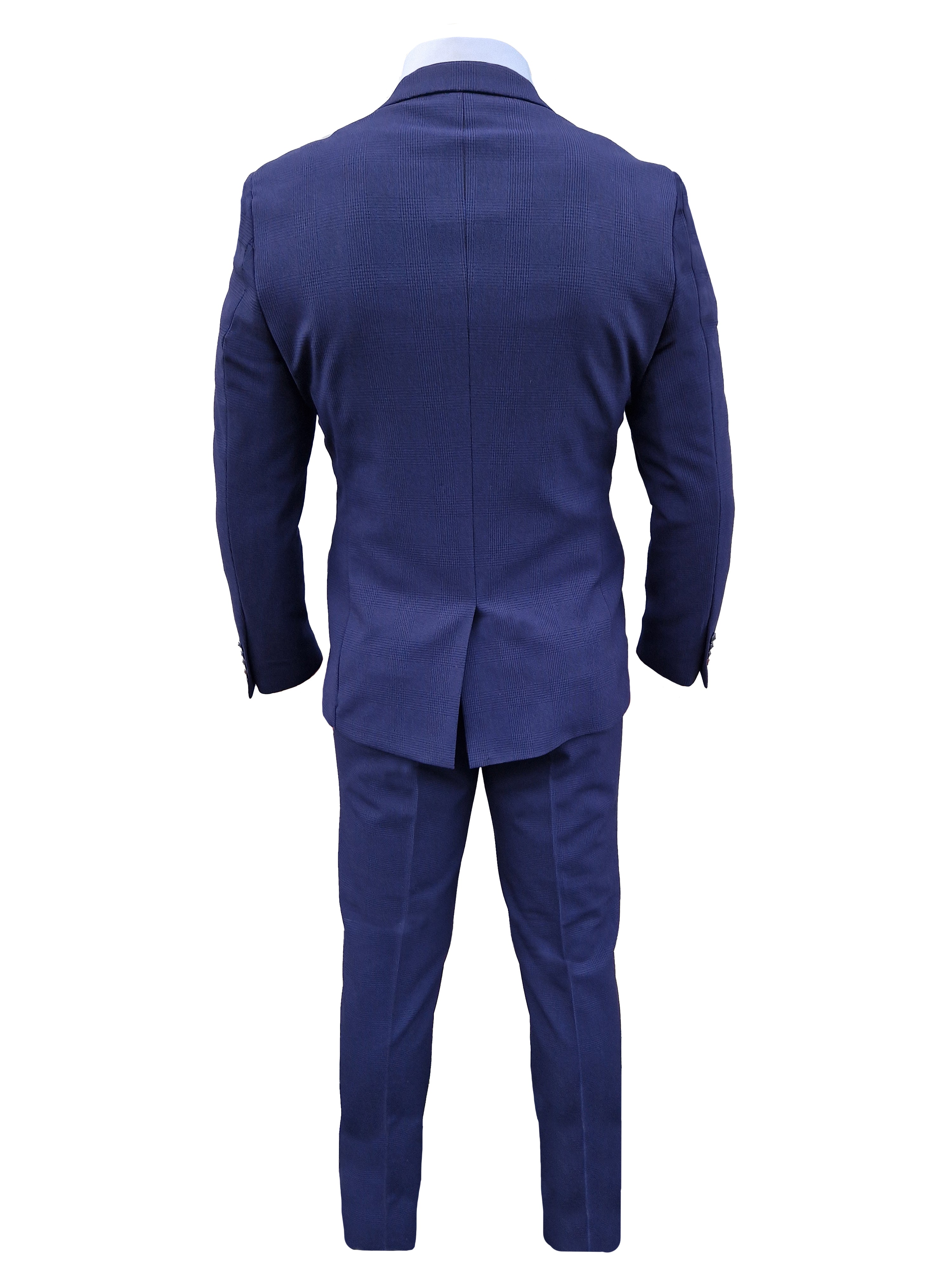 3-delt mørkeblåt herresæt med tern - Bromley Navy jakkesæt