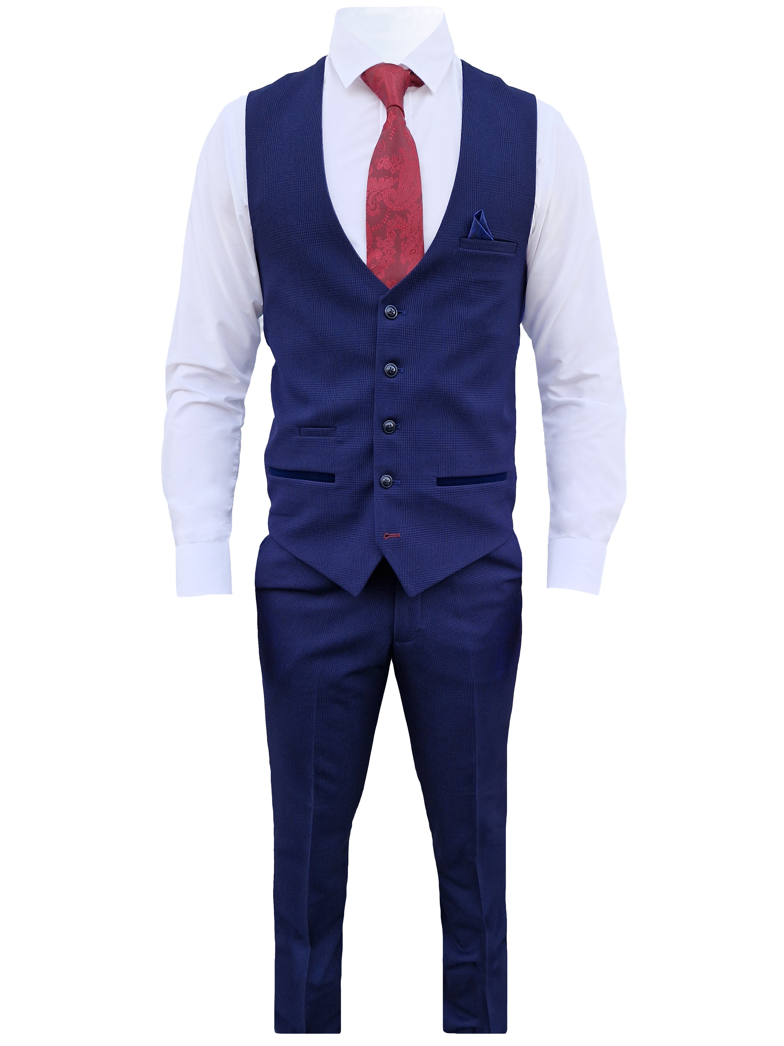 3-delt mørkeblåt herresæt med tern - Bromley Navy jakkesæt
