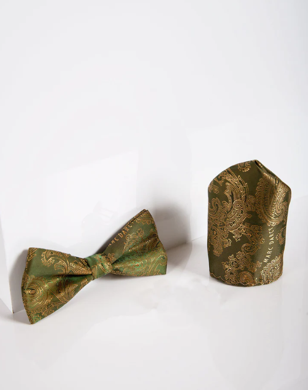 Gentlemens sæt Tan Paisley butterfly-slips med lommetørklæde | Marc Darcy