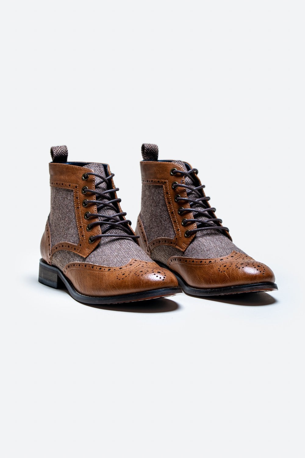 Lysbrune tweed snørestøvler | Cavani Jones Tan - schoenen