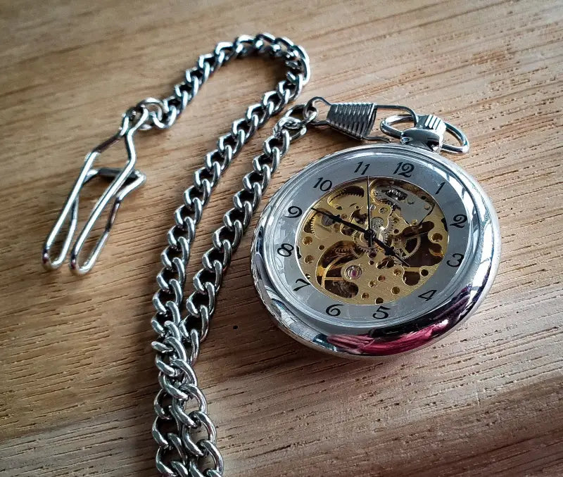 Retro Pocket Watch Skeleton Silber