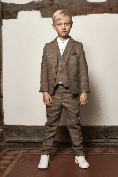 Dreiteiliger-Anzug-für-Kinder-Tweed-Beige