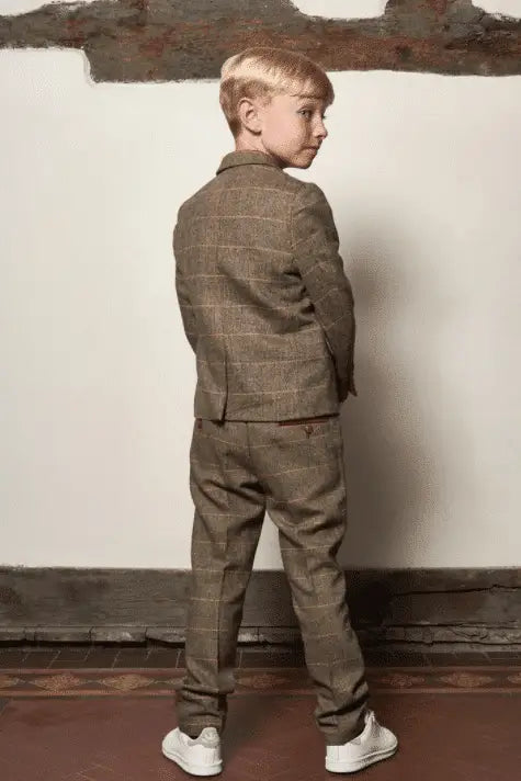 Dreiteiliger-Anzug-für-Kinder-Tweed-Beige-peaky